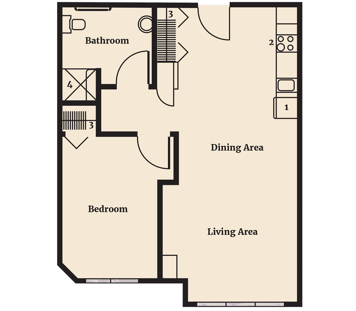 Mount Royal Pines III one bedroom king floor plan
